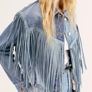 NWOT Free People fringe denim jacket